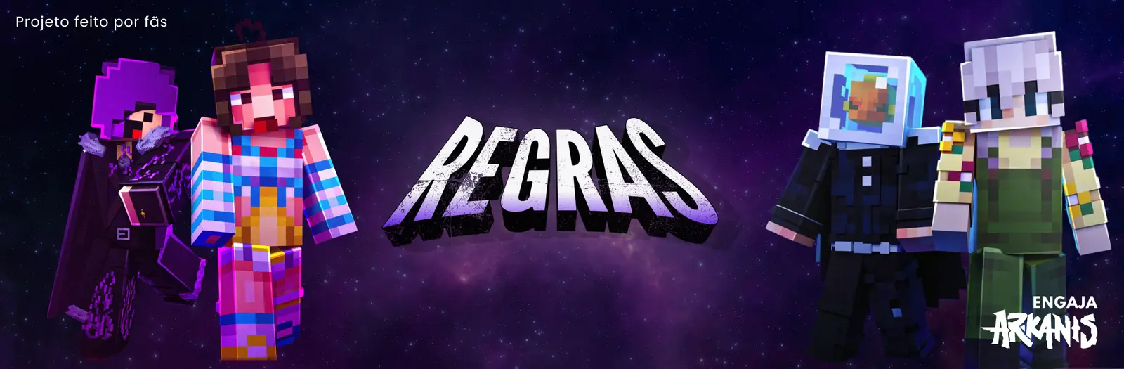 Banner de regras com personagens de Minecraft